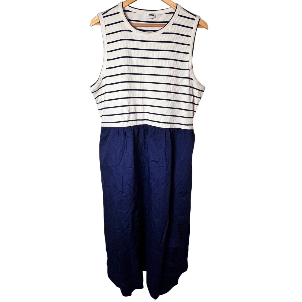J.Crew Striped Ribbed Knit Tank Midi Dress Blue White XXL Plus Size
